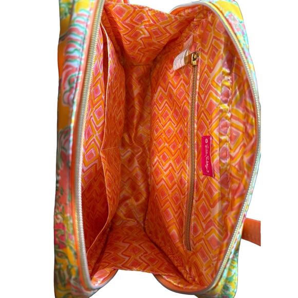 Lilly Pulitzer NWOT Travel Makeup Bag Tropical Lion Design Print Yellow Orange - Picture 8 of 8